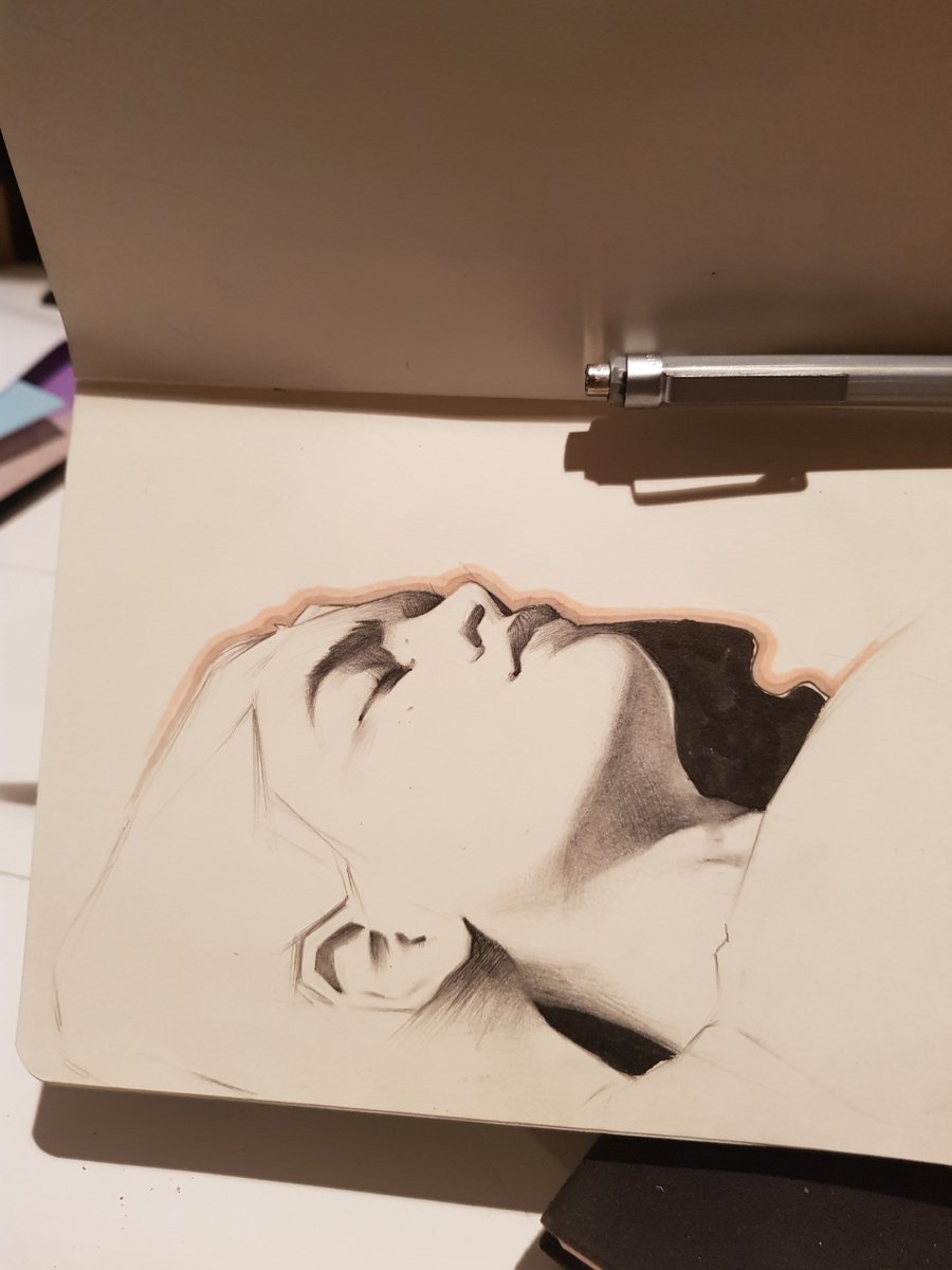 artwalshy's tweet photo. Pencils, brushpen and a copic! 

#drawing #moleskine #blackwing #copic #brushypen #portrait https://t.co/Zih1bOxwP5