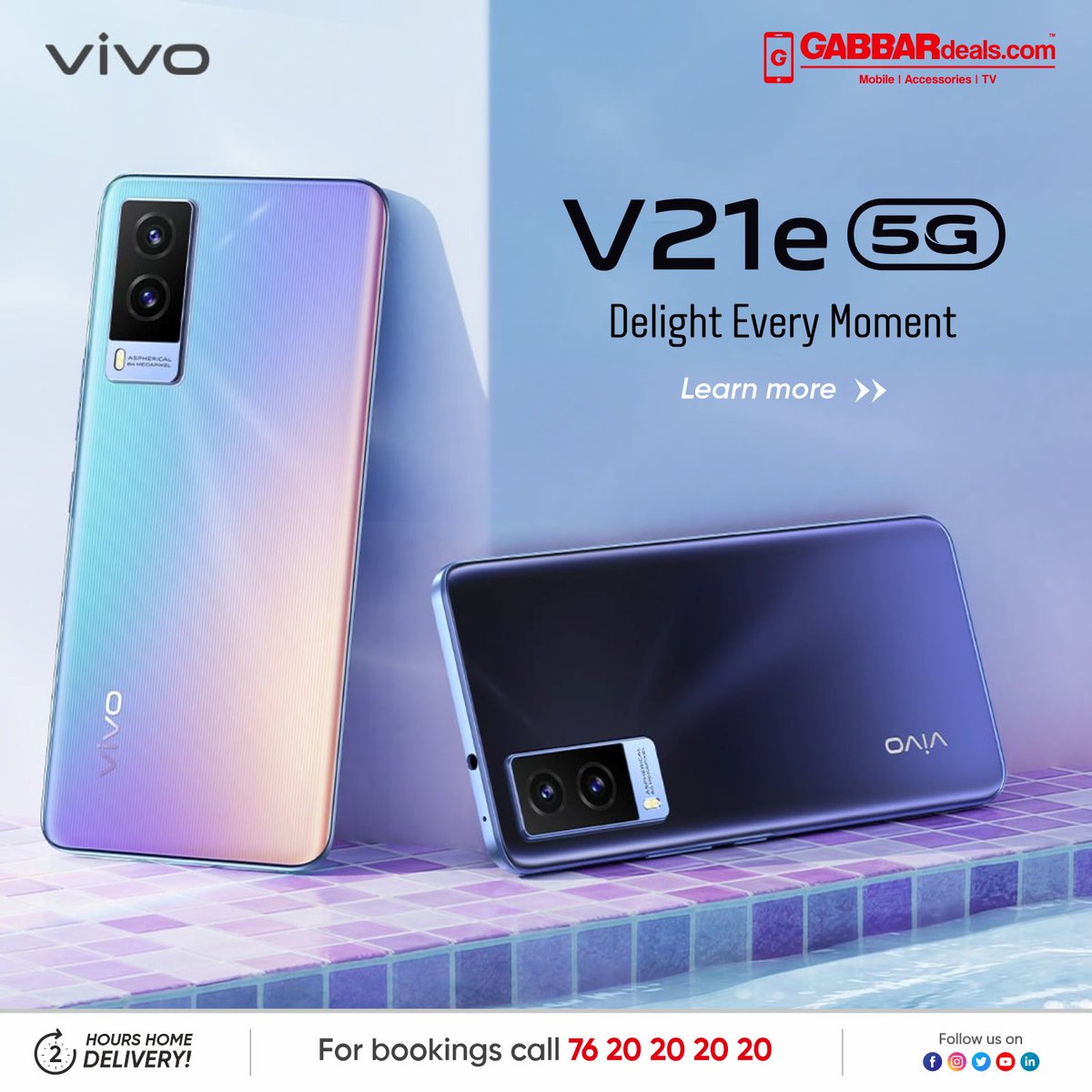 GabbarDeals's tweet image. Are you ready for a Super night selfie with a Vivo V21e5G smartphone? 📱

Available in a trending 3D design, experience lightning-fast data connection with the power of 5G! 

Book your favorite Vivo smartphone at @GabbarDeals right away!! 
#Vivo #vivoIndia #vivoV21e5G