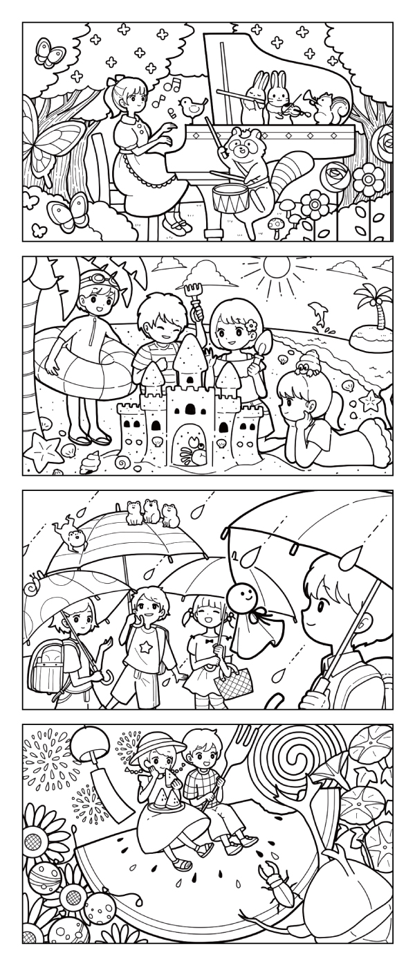 Twitter 上的 吉本よしもん イラストレーター お仕事 ベネッセコーポレーション様の チャレンジタッチ2年生 向けに 塗り絵イラスト4点を描かせていただきました 紙ではなく タブレットでお勉強するコースです 7月1日から配信の塗り絵アプリで使われており