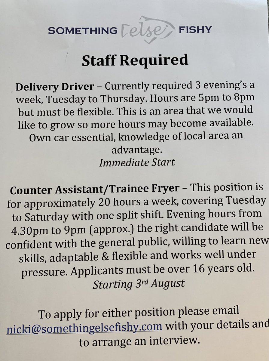 Do you fancy a change and want to work with our crazy but loveable team?! #fishnchips #lovefood #startsomethingnew #milborneport