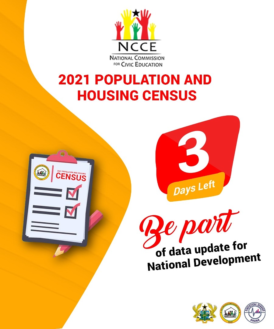nccegh's tweet photo. Open your doors to Census Officials to count you and your family. Three days to end the national exercise. Get Counted! You Count! @GhanaPresidency
@KojoAB @GbehoBampoh
@GabbyDarko #2020Census #Census2021 #publiceducation #getreadytobecounted #population #civic #response #Census https://t.co/kRz3I1IEab