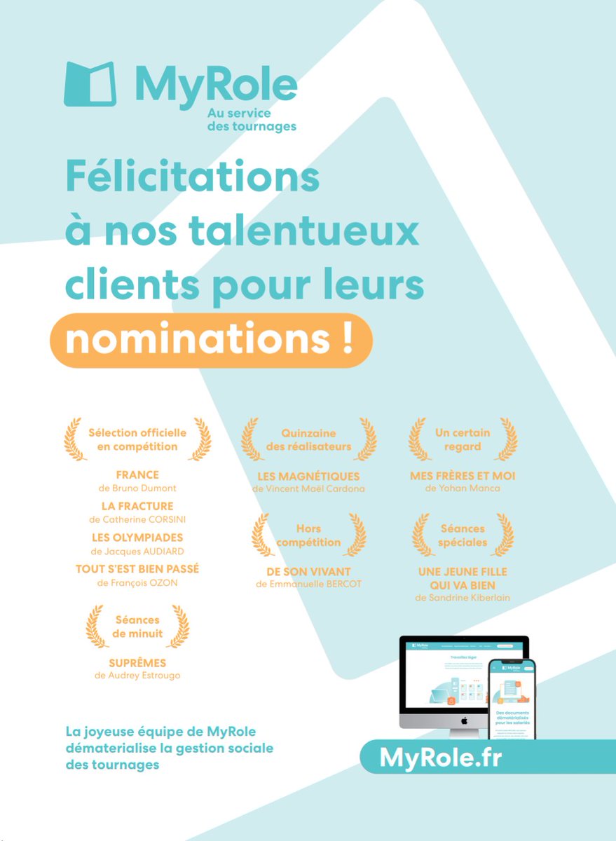 Que de nominés ! MyRole est fier d'avoir participé à 9 films sélectionnés au festival de Cannes. Quatre d'entre eux sont en compétition officielle, soit la moitié des films français ! Nous sommes présents au festival, pour parler de vos projets actuels et à venir 🎲
