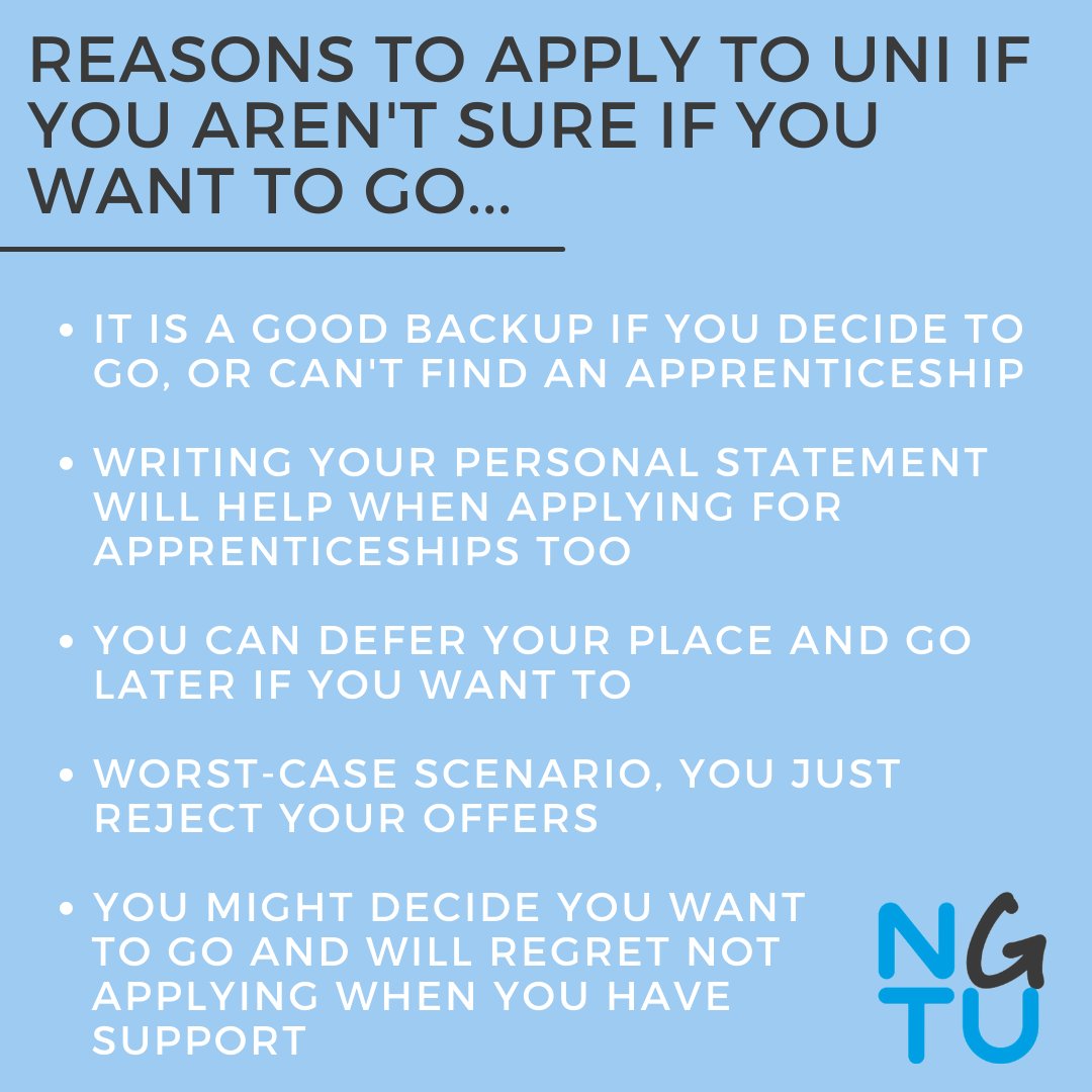 notgoingtouni's tweet image. Year 12, you might be feeling the pressure to make a decision about your future. Our advice if you&apos;re really not sure is to do a UCAS application just in case. Here&apos;s some reasons why! 🤗 

#ucasapplications #ucas #university #uniapplication