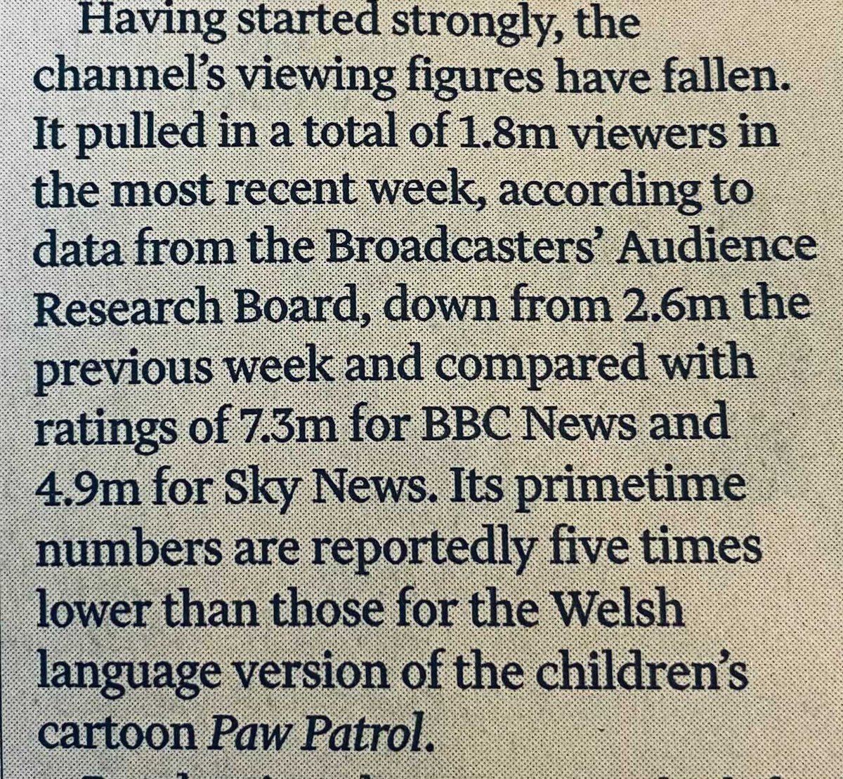 JustinKSmall's tweet image. GB News vs Paw Patrol in Welsh in the @FT today (spoiler - Paw Patrol is winning the ratings war)