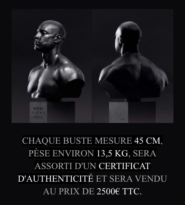 Kulturlesite_'s tweet photo. Une série de 10 bustes numérotés et signés par Booba lui même est actuellement en vente.

Uniquement accessible sur inscription pour les plus grands fans.

Son prix : 2500€ https://t.co/4rg5ryrCgX