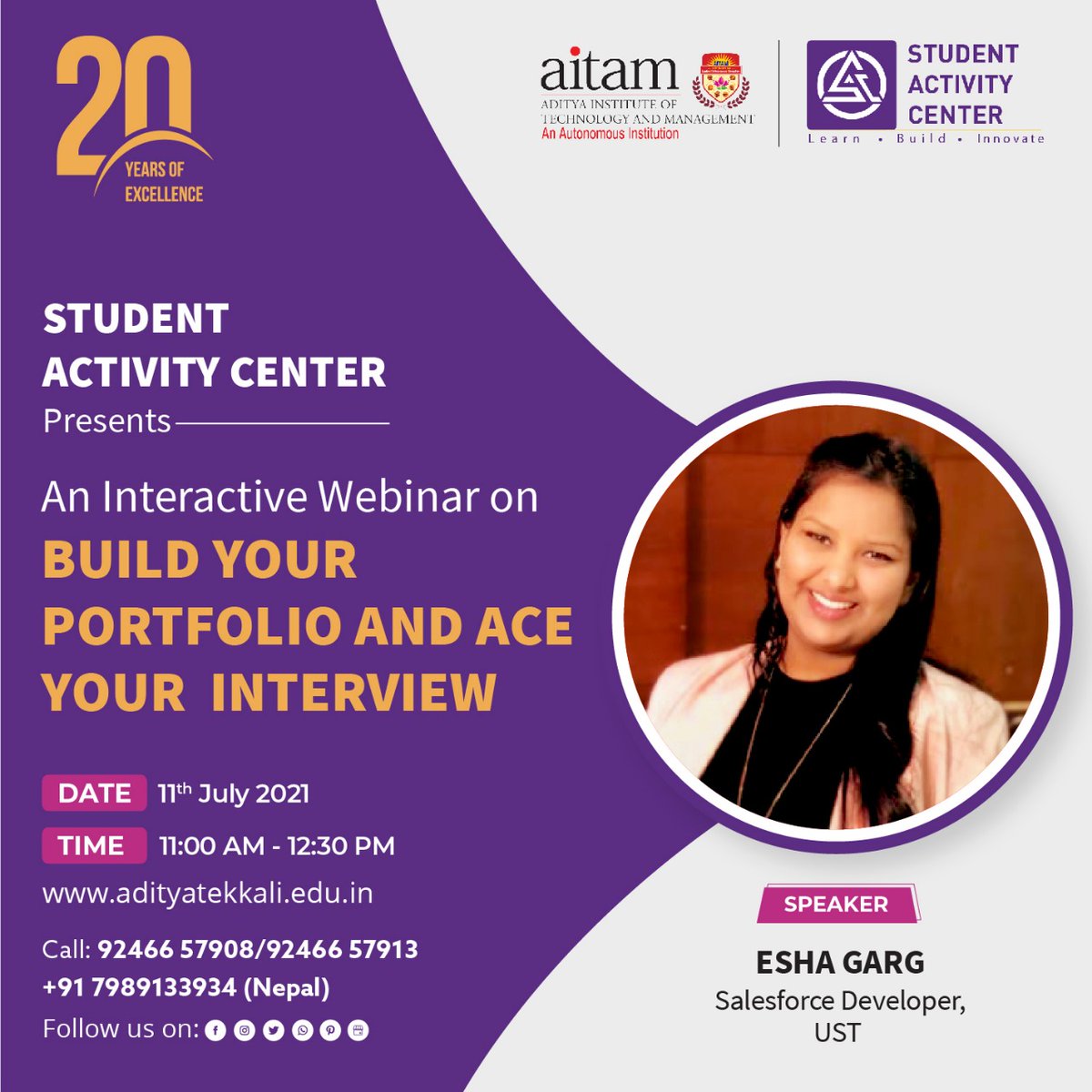 AitamOfficial's tweet photo. Are you someone who is facing trouble building your portfolio and preparing for the interview day? 
Click the link for Registrations : https://t.co/s7aBBATjJJ...
Contact us @9246657908/9246657913/789133934
#aitamtekkali #tekkali #engineeringlife #brainshaker #education #students https://t.co/9w1996fss3