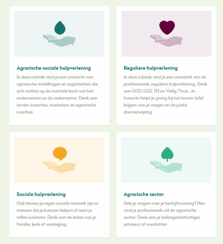 Na de Agro Zorgnetwerkkaart, waarmee boeren en hulpverleners inzicht krijgen in het zorgnetwerk rond een boer, introduceren we nu een digitale variant. Met een handige zoekfunctie voor de juiste hulp in de eigen regio. Je vindt 'm via bit.ly/3wlkFlb