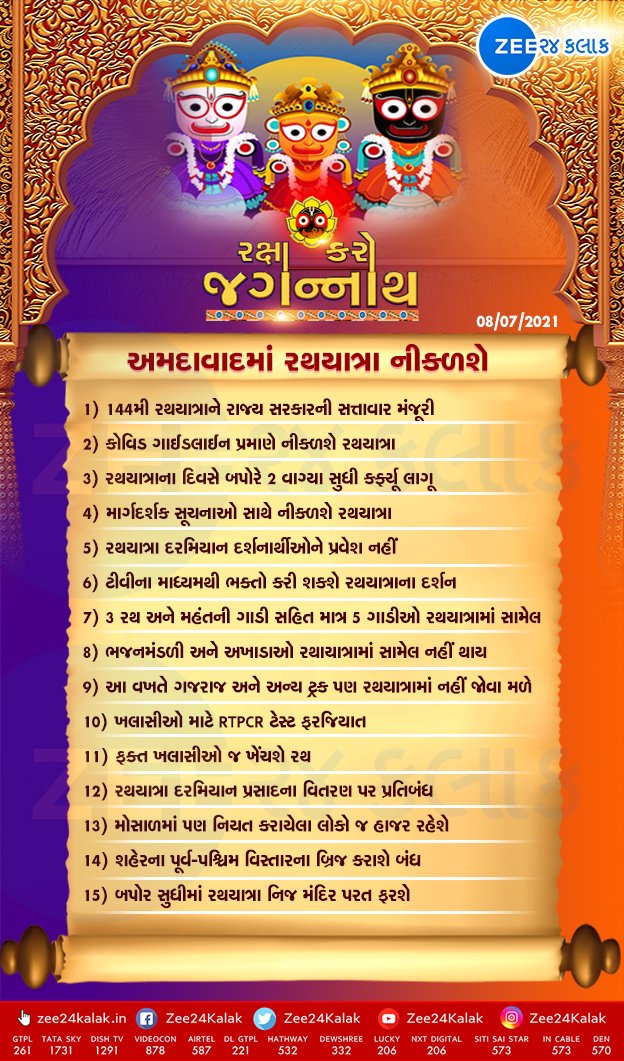 Zee24Kalak's tweet photo. #BREAKING અમદાવાદમાં નીકળશે જગન્નાથજીની રથયાત્રા...

#RathYatra2021 #Ahmedabad #ZEE24Kalak https://t.co/DmpoiBQTPv