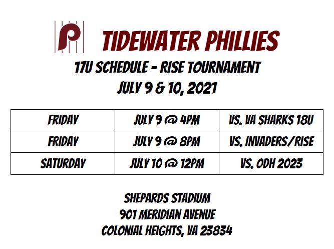 Here’s our 17U Rise Tournament schedule for this weekend 🏟🗓