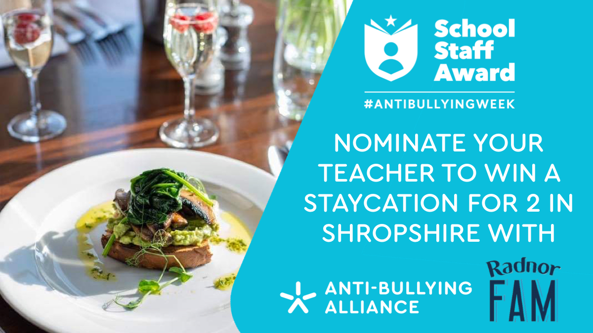 Do you know a teacher or member of school staff that has gone above and beyond responding to bullying incidents? Nominate them for our #SchoolStaffAward to win a staycation for 2 with @radnorhills Nominate here: bit.ly/schoolstaffawa… #AntiBullyingWeek2021