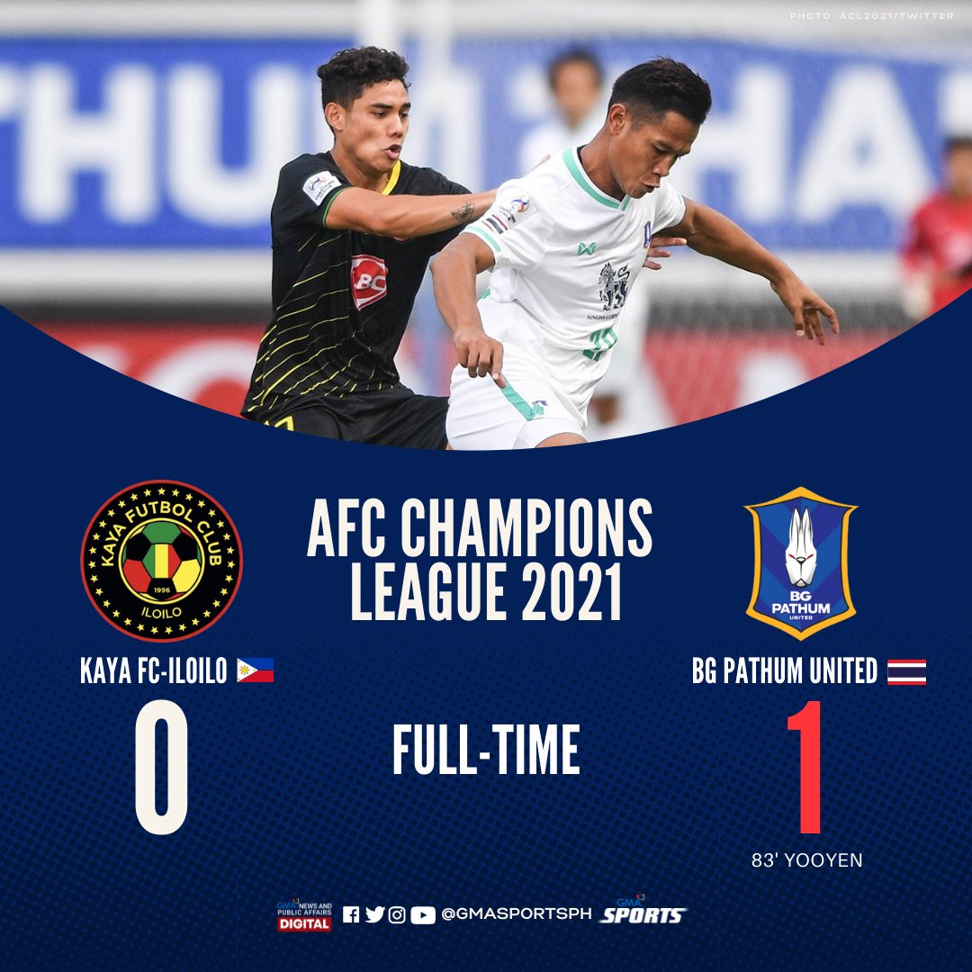 gmasportsph's tweet photo. FT: 🇵🇭 Kaya FC 0-1 BG Pathum United 🇹🇭
Kaya FC suffers another defeat from the host BG Pathum United.
#ACL2021 | #KAYvBGP
Visit https://t.co/K9jJDOXjil for other updates. https://t.co/1MuEKKq5mh