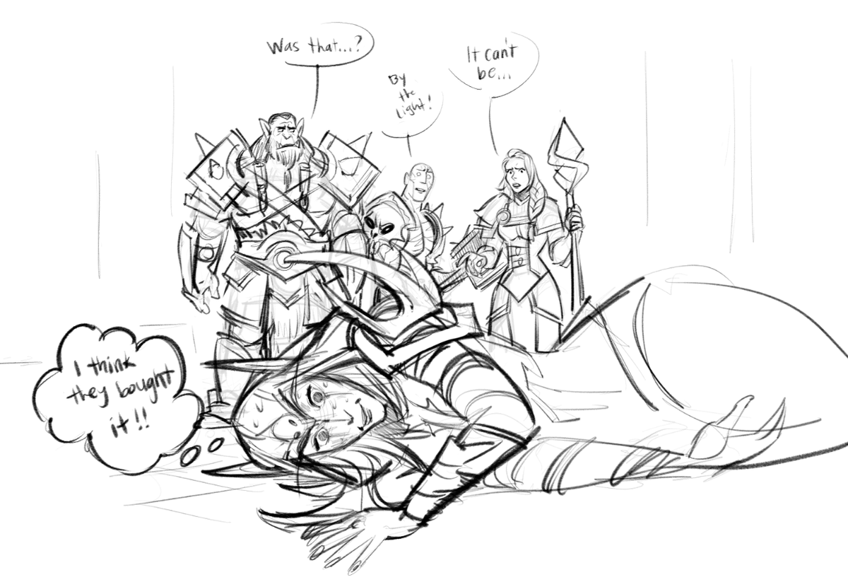makaniart's tweet photo. what if Sylvanas *was* gonna say Sunwell at the end of the cinematic but it was because she was trying to pull a fast one on those nerds.  "huh?? No banshee queen around here!!  I sure love fighting trolls and breathing!" https://t.co/nDazZdkl0j