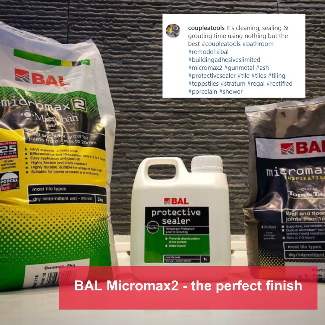 BALtiling's tweet photo. .@Coupleatools are big fans of Micromax2 Grout and BAL Protective Sealer! ๐ค
What's your favourite BAL product? Let us know in the comments below! ๐
#BALTiling #Tiles #Tiling https://t.co/J9uLIQo1UB