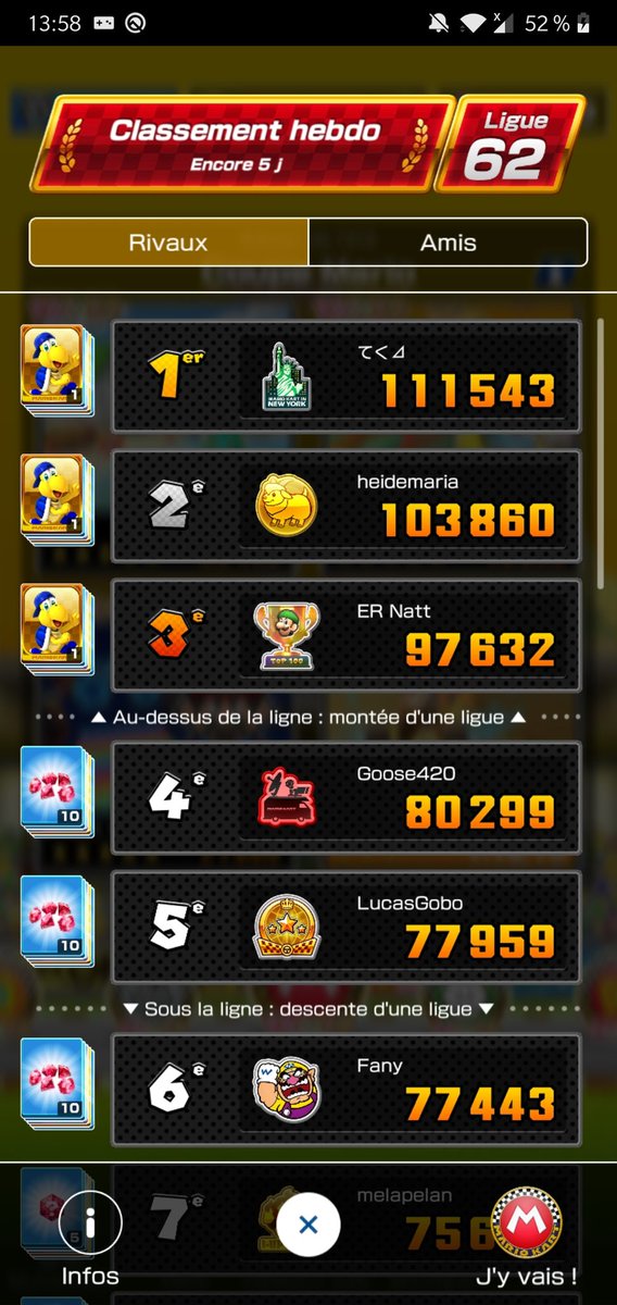 Ganoxide's tweet photo. Hey @mariokarttourEN, is it tier 70 or 62? Please fix your matchmaking for ranked. My highest is 62, their highest are 70. +17-20k above 4th and 5th... if you want to give characters at rank 1 to 3, at least make it fair. 😑 #MarioKartTour https://t.co/cly9YDH1XU
