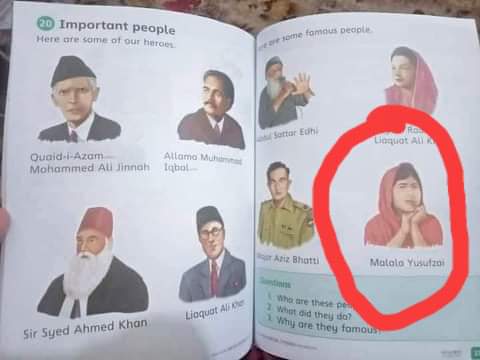 ملالہ کا کیا کارنامہ ہے جو اسے اہم شخصیات کی فہرست میں شامل کیا گیا ہے؟ 

 پنجاب ٹیکسٹ بک بورڈ والوں سے گزارش ہے کہ ملالہ کی ان عظیم لوگوں کی فہرست میں شمولیت پر نظر ثانی فرمائیں