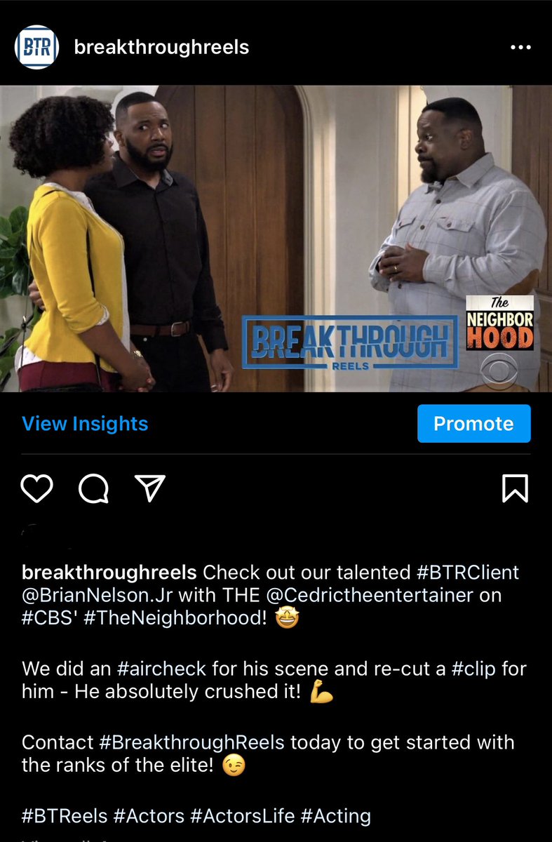 You already know: Our #BTRClients are insanely talented. It’s no mystery why they’re scoring roles along the best of the best, like Brian Nelson Jr. alongside  THE <a href="/CedEntertainer/">CedricTheEntertainer</a>!

Let #BreakthroughReels get your #aircheck or edit your #clips and #reels to help you shine. 🏆🌟
