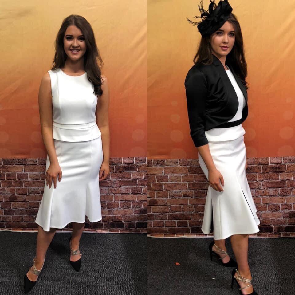 💒 Mother of the Bride Wedding Outfit Transformation 💒
✂️ Created beautiful black bolero jacket from inexpensive pattern, using high quality satin material

✂️ Added black slim line trim detail to waistband &amp; vertically into the kick flare hemline on the front &amp; back of skirt