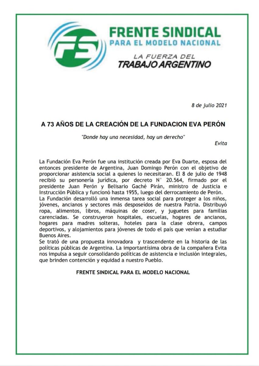 AlejandrooSalce's tweet photo. 🗓8 de Julio de 1948

La Fundación “Eva Perón “ obtiene la personeria jurídica y empieza a desarrollar una obra ejemplar para beneficio de los sectores más vulnerables 

#FrenteSindical https://t.co/XQWjfcovcQ