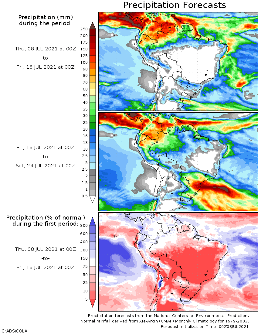 ☀️ Los pronósticos muestran una semana de tiempo prácticamente seco en las zonas agrícolas. 

🌧️ Se prevén lloviznas en el SE de Bs As entre mañana y pasado, y en la Mesopotamia y NE de Bs As durante los primeros días de la semana que viene.

➡ SMN, COLA, Zeni