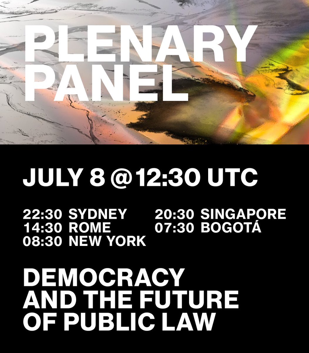 ICON__S's tweet photo. The third #iconsmundo plenary panel on “Democracy and the Future of Public Law” is about to begin 😃

Join our Co-President @rosalinddixon15 as well as our wonderful guests Aslı Bâli, @DavidSLaw, @karen_stenner, and @IJaising.

🔗 https://t.co/DLEnwwmbqe https://t.co/YsPXV5w0zt