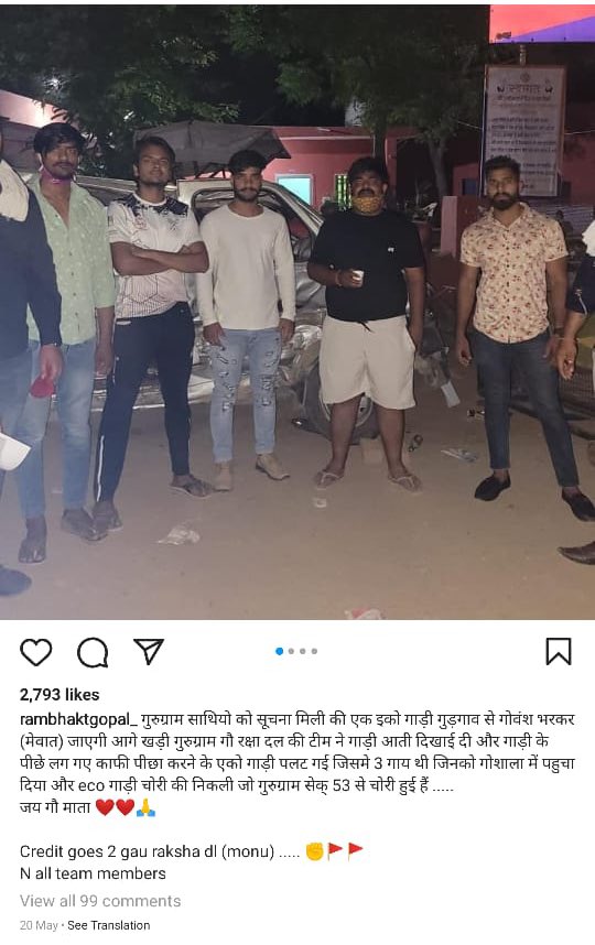 hussainhaidry's tweet photo. Rambhakt Gopal's Instagram:

1. Posts photo of members who overturned a car in Gurgaon for Gau Raksha

2. Posts photo of a bloodied man with caption, "Gau Raksha ✊🏻🚩🚩" dated 03/06/2021, credited to @/_surender_00

Are these posts not glorifying violence? #ArrestRambhaktGopal https://t.co/Ge56twSKG7