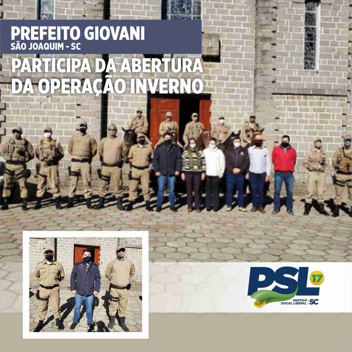 pslscoficial's tweet photo. 🚨A abertura da operação contou com a participação do Prefeito de São Joaquim, Gionani Nunes (PSL), do Comandante da 2ª Região de Polícia Militar, Coronel Fernando, além de outras autoridades.
👨‍✈️ A ação foi iniciada para proporcionar a boa convivência e trazer mais segurança #psl https://t.co/g074yICjPS