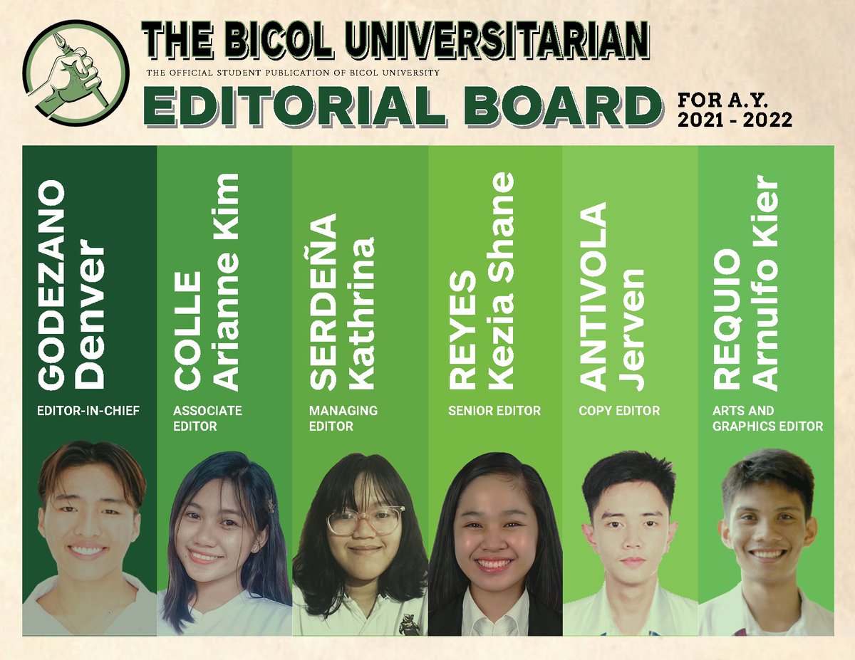 bicolunibe's tweet photo. Congratulations to the new set of editors of The Bicol Universitarian for A.Y. 2021-2022

Serve the students well and uphold the mantra of the publication— fairness, accuracy, and genuine student service! https://t.co/30Xw5bCDX0