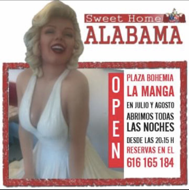 AlabamaLaManga's tweet photo. ¡Que no lo decimos nosotros! ¡Que lo dice nuestra #Marilyn ! 😉
Y si no te lo crees… ¡ven a comprobarlo! 😄

#open #abierto #Verano2021 #lamangadelmarmenor #lamanga #plazabohemia #burger #MarilynMonroe https://t.co/7TJLFIPoWy