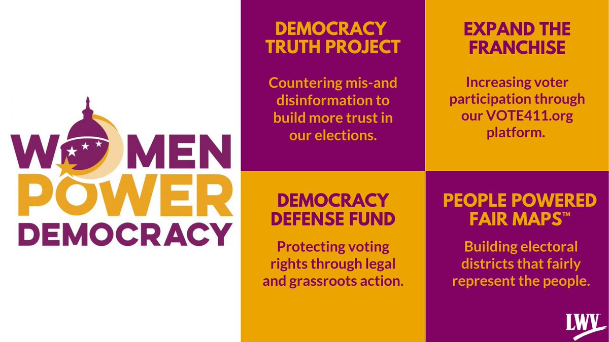 Anti-voter laws, gerrymandering, misinformation, and more are threatening our democracy.

But we're not going to let them win.

We're launching #WomenPowerDemocracy, an initiative to restore trust in our elections. 

Learn more: bit.ly/2Vjf4iH