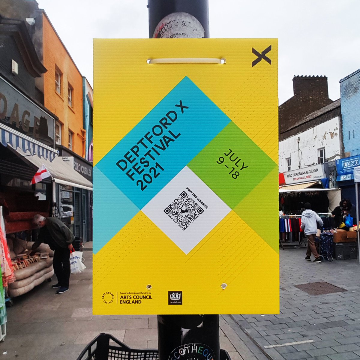 BTFLNormal's tweet photo. Lovely to see our #branding for @Deptfordx 2021 Festival live on the streets of #Deptford today. It's going to be an amazing festival, get this in your diary. https://t.co/U61DUnO5Rz