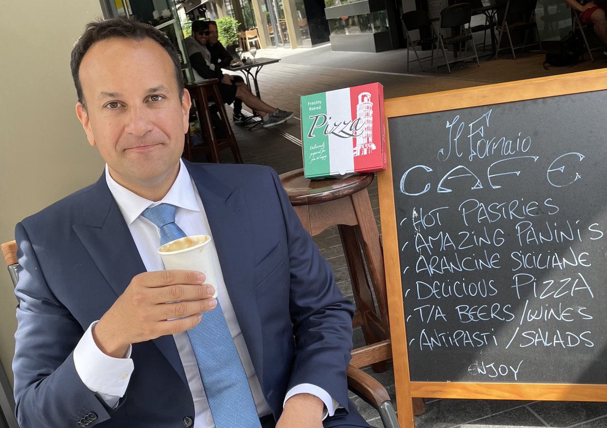 LeoVaradkar's tweet photo. Enjoying a delicious cup of Italian coffee at the Il Fornaio Italian cafe on Dawson Street. It’s like Little Italy here https://t.co/84JQFynQ46