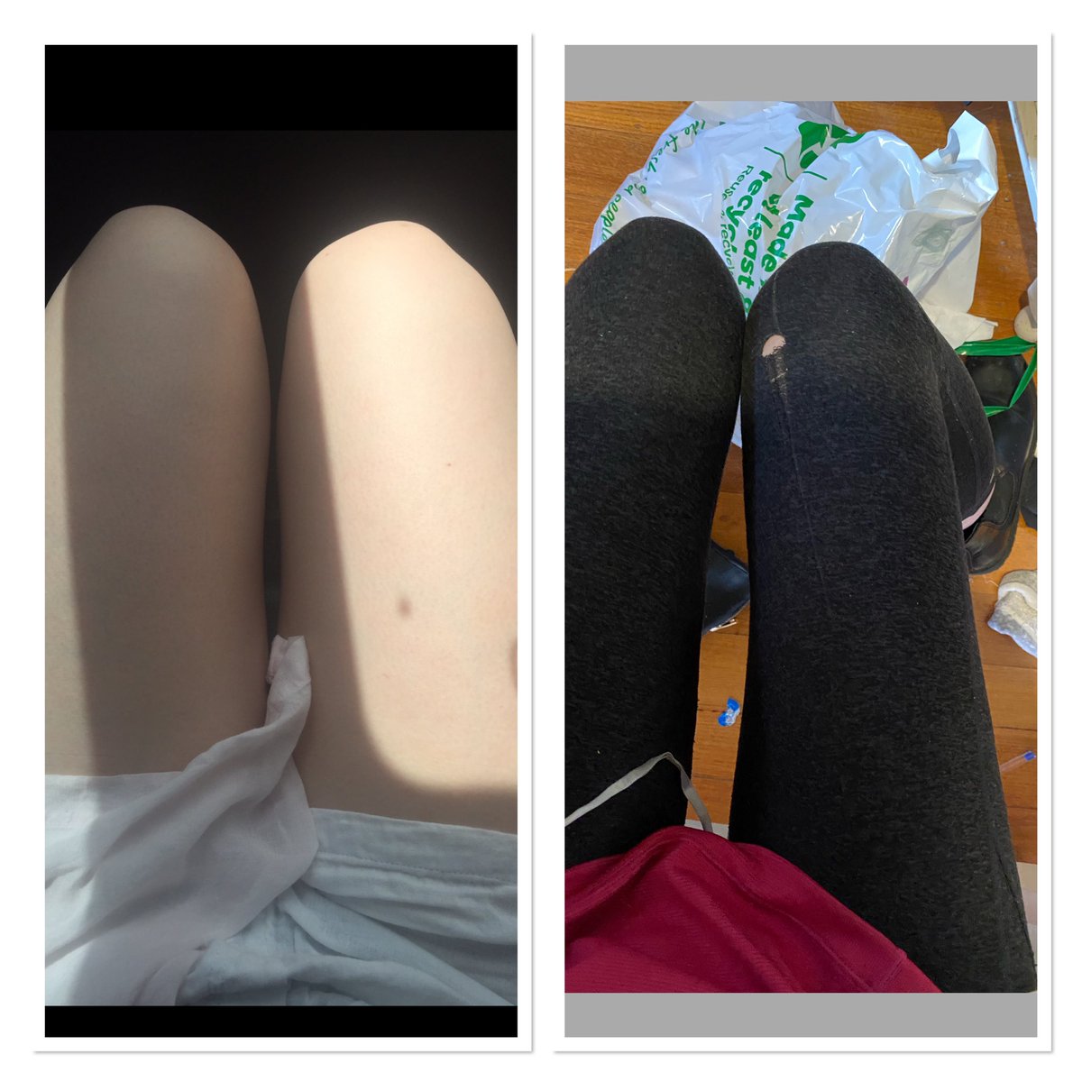 Thigh gap/leg progress. Also found out I'm 162.5cm not 165cm so my bmi has  gone up a whole point 🔫 #edtwt #thinspo #thinsp0 #bodycheck, image size:1200x1200