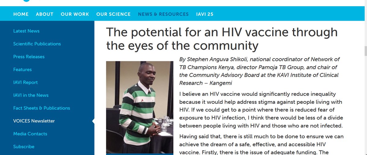 Well done @Stephenshikoli1 on this piece iavi.org/news-resources… in @IAVI Voices issue. A HIV vaccine would be a +VE game changer in the #HIV response but we have to guard against #VaccineInequality as we are experiencing with #COVIDVaccines @WalterJaoko @KELINKenya