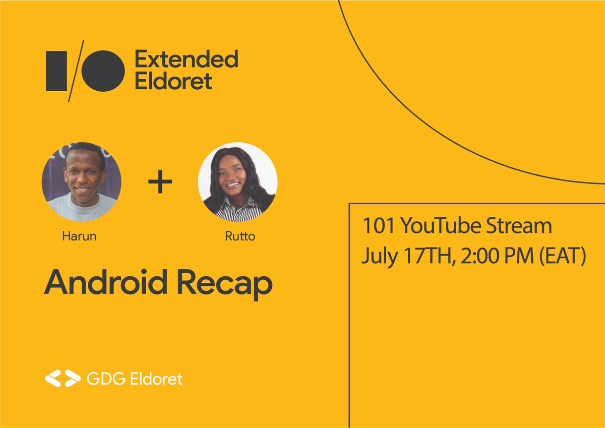 gdgeldoret's tweet photo. Join @valentinerutto and @wangerekaharun
 for the Android Recap Stream, hosted by @mayeedwin1 #IOExtendedEldoret as they share interesting new features they have interacted with from #IO21 https://t.co/Err3OC1CLO