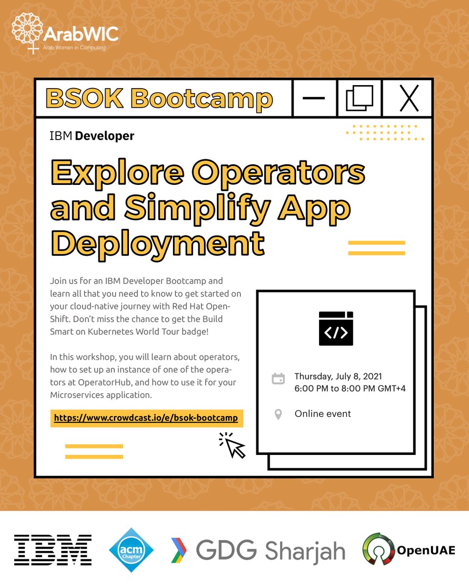 ArabWIC's tweet image. This workshop is part of the Build Smart on Kubernetes Bootcamp
You will learn about operators, how to set up an instance of one of the operators at OperatorHub, and how to use it for your Microservices application
#ArabWIC #IBM #IBMDeveloper #Bootcamp #ACM #DGDSharjah #OpenUAE