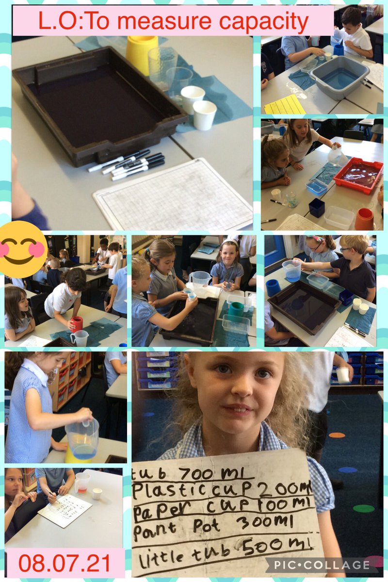 Miss_J_Archer's tweet photo. Learning about capacity. Which container will hold the most liquid? We had lots of fun, and the tables are now very clean! 💦💦 https://t.co/eRcQ68pgAL