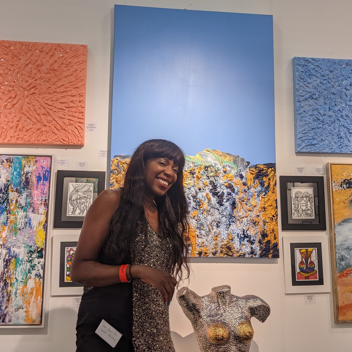 Gallery director Jennifer at the JonaQuestArt stand at Affordable Art Fair
