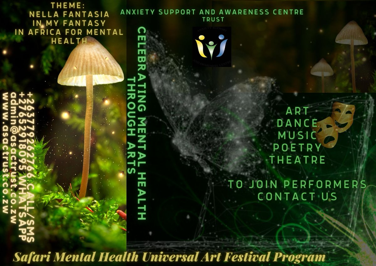 ALL ARTIST JOIN US AND HELP US IN THE BRINGING AWARENESS ABOUT MENTAL HEALTH THROUGH THE ARTS BY DANCE, THEATRE, POETRY, MUSIC, ASTRONOMICAL ART, CULINARY ART, ROBOTIC ARTS, PHOTOGRAPHY AND ANY OTHER FORMS OF ART.