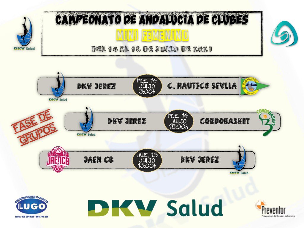 📅🕢 ¡Ya tenemos horarios para la fase de grupos del #CADEBA21 Mini Femenino!

🟡 DKV Jerez
🟢 <a href="/BaloncestoCNS/">Club Náutico Sevilla Baloncesto</a> 
🟢 <a href="/cordobasketCD/">CD CORDOBASKET</a> 
🔴 @JaenCB 

¡Vamos chicas! 🔥