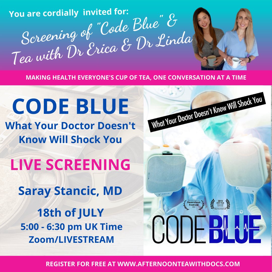 FREE Code Blue Live screening with ⁦⁦@ATwDocs⁩ on July 18th! Sign up at afternoonteawithdocs.com

#codebluedoc