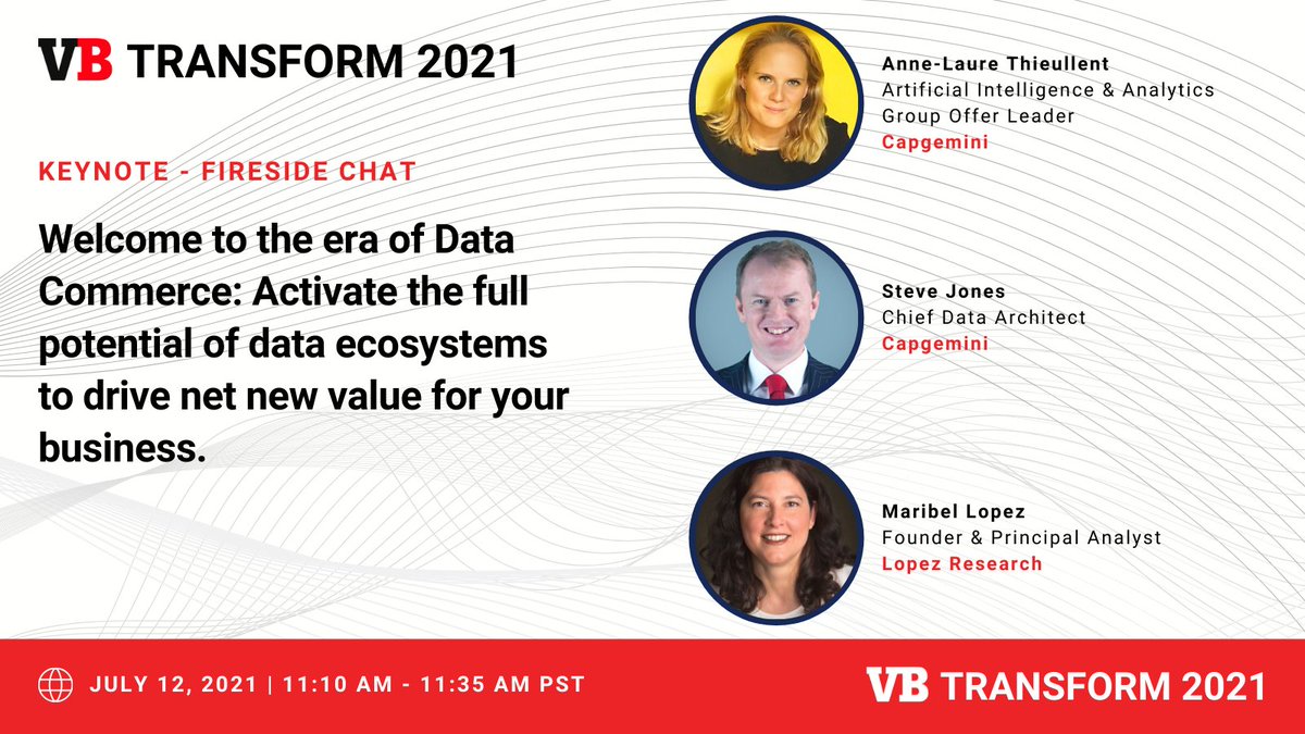VentureBeat's tweet photo. Join @Capgemini's @ALThieullent and @mosesjones alongside @MaribelLopez at #VBTransform. Check out their session on Welcome to the era of Data Commerce: Activate the full potential of data ecosystems to drive net new value for your business. Register here: https://t.co/lqRXrO6Cq1 https://t.co/GDrSZ3K6qh