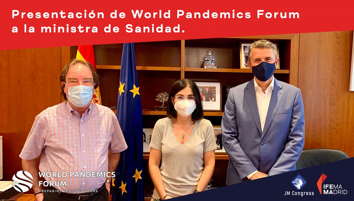 #WorldPandemicsForum ha sido presentado a <a href="/CarolinaDarias/">Carolina Darias</a>, ministra de <a href="/sanidadgob/">Ministerio de Sanidad</a>, quien ha dado su apoyo total al Congreso. En el encuentro han participado el Dr. <a href="/agarroj/">Amós García Rojas</a>, Vicepresidente del Congreso, y Jordi Martinez, CEO de #JMCongress, coorganizador del evento junto <a href="/IFEMA/">IFEMA MADRID</a>.