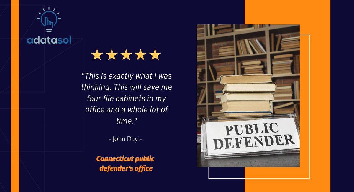 adatasol's tweet image. Our main objective: saving your company time and money, while optimizing its workflows.

For Connecticut public defender&apos;s office, we reached this goal!

Will you be our next success story?

adatasol.com 
#softwareforvisionaries #governmentsoftware #customsoftware