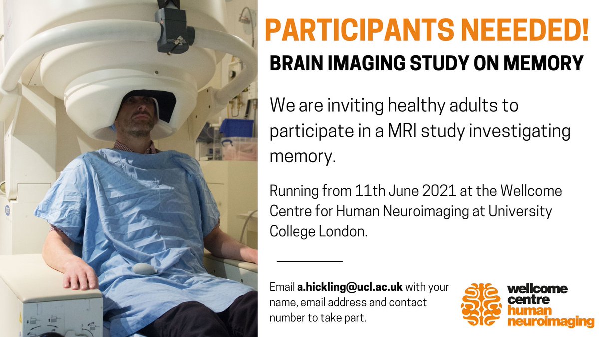 Want to help us study the function of the human brain using non-invasive imaging tests?

We need healthy adults to participate in an MRI study investigating memory.

Find out more &amp; check out our other currently-recruiting studies at fil.ion.ucl.ac.uk/about/visitor-…