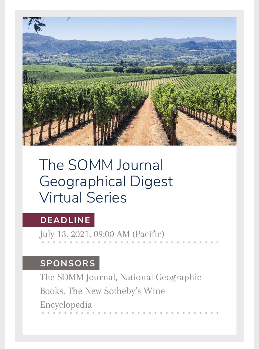 The SOMM Journal Geographical Digest Series: Phenolics, Color, Tannins and Taste

Each session includes random drawings for one year's access to SommGeo and scholarship competitions with awards ranging from $400-$1000! Link in Bio!