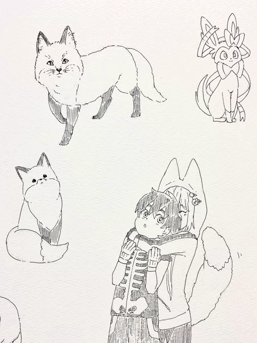 狐とニンフィア。
夏羽君と紺ちゃん。 