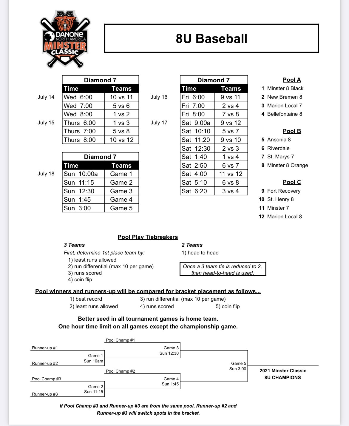 Minster YBSO on Twitter "Here are the pool schedules for all baseball