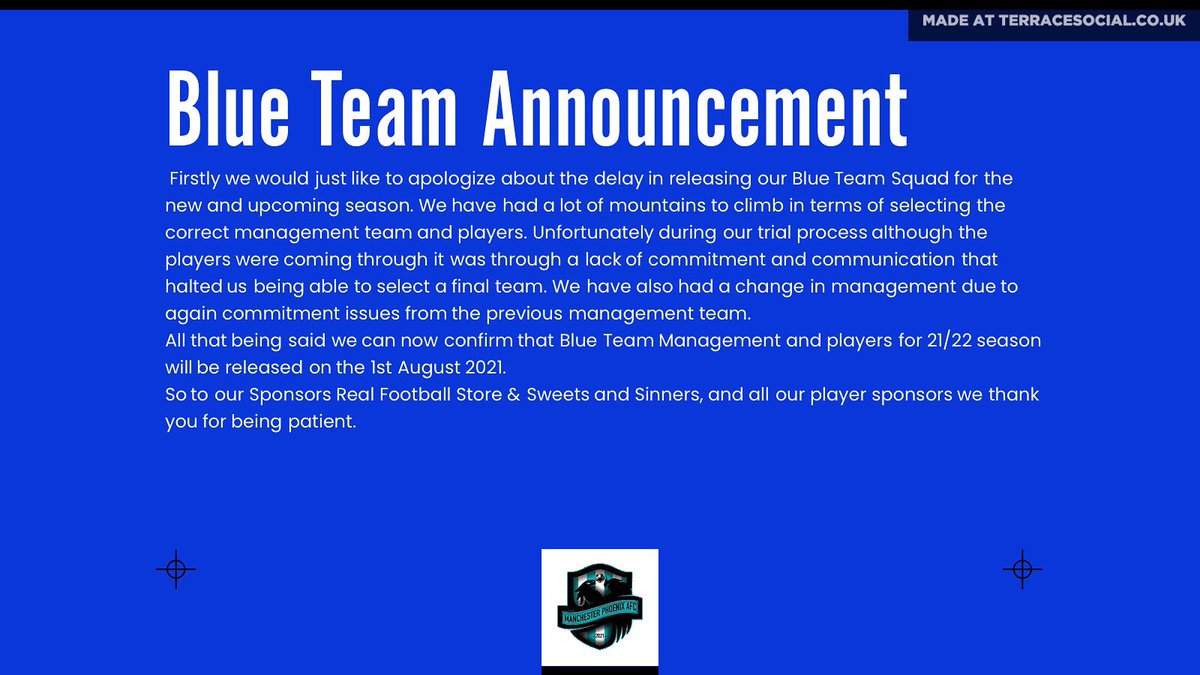 Club Announcement 

Graphic courtesy of <a href="/SocialTifo/">Terrace - Football Graphics in an Instant</a> 

Thank you everyone!