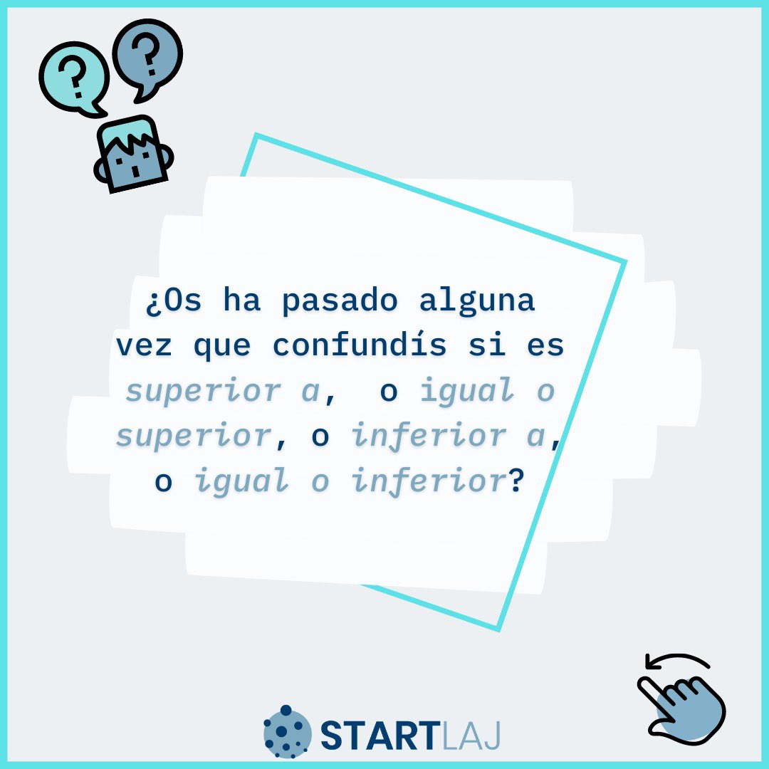 startlaj's tweet photo. ⁉️Te ha pasado haciendo test que has confundido si es superior o igual o superior, o inferior o igual o inferior?

❌Creías que la sabías pero la realidad es que no lo habías asimilado correctamente

✅Para eso están las técnicas de estudio,no volverás a fallar!

#tecnicasestudio https://t.co/LAncuLn8je