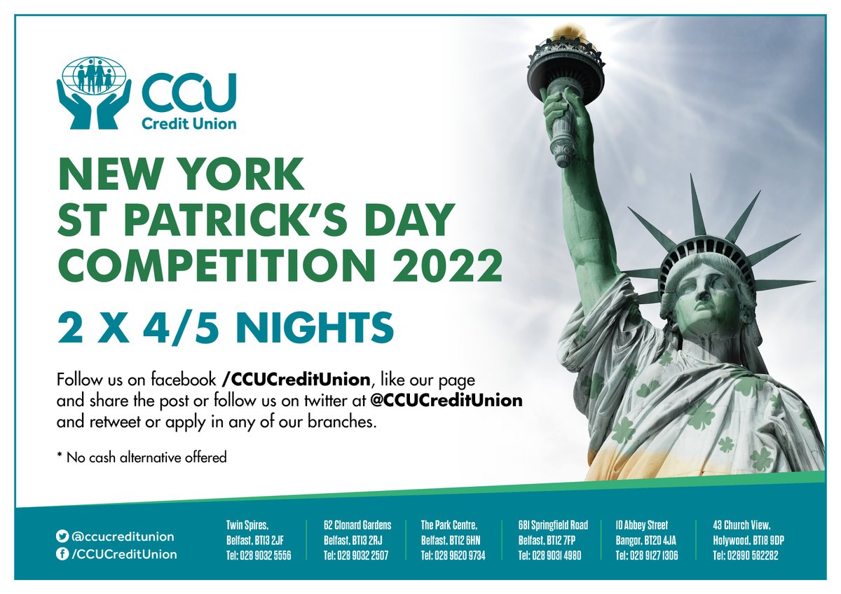 Ccu Christmas Concert 2022 Ccu Credit Union On Twitter: "💥📣 Competition Time! 📣💥 ☘️ Win An Amazing  Trip To New York For St Patrick's Day 2022! 👉 To Enter Simply Follow Us On  Facebook, Like The